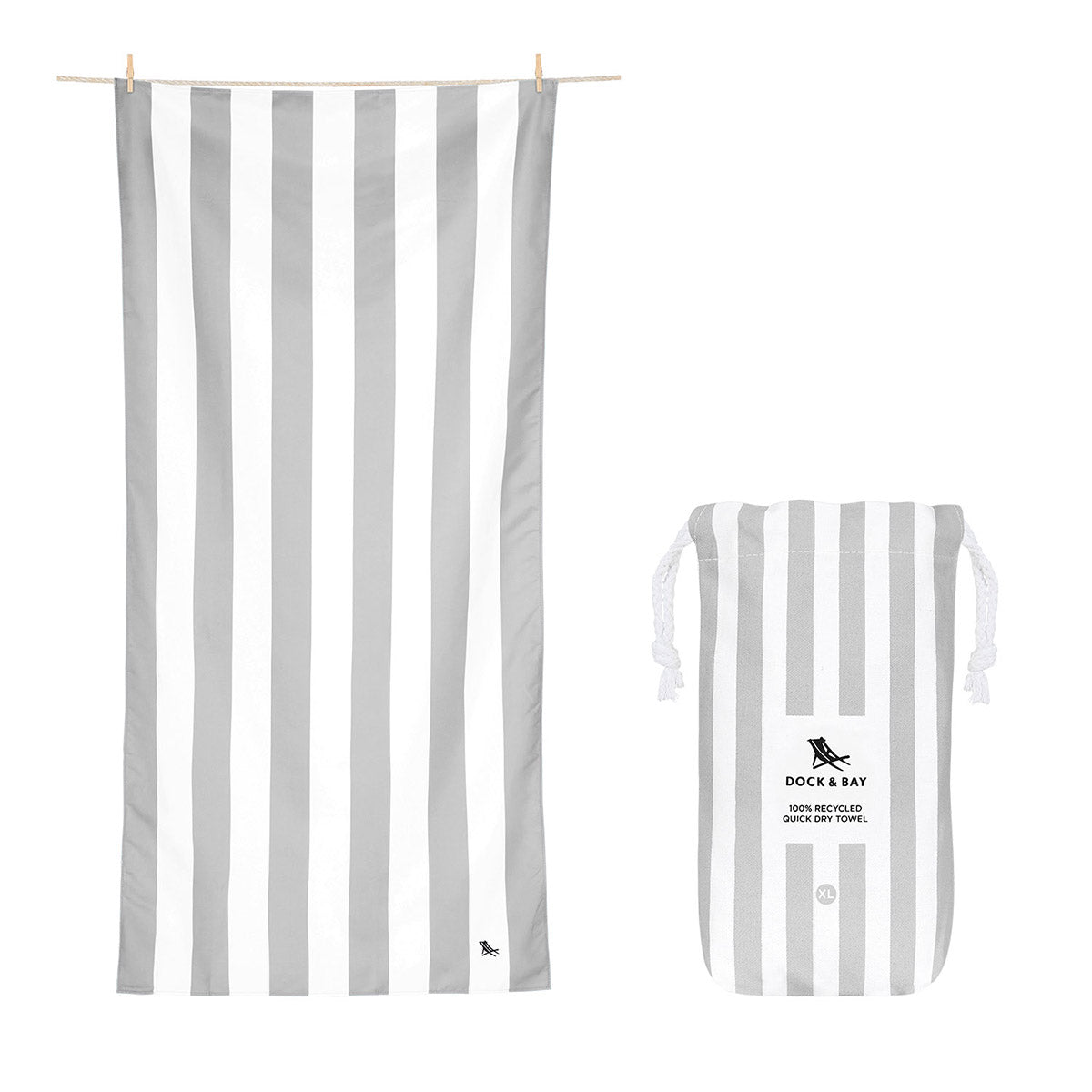 Dock & Bay Beach Towel Cabana Light Collection XL Goa Grey 100% Recycled 100% Recycled