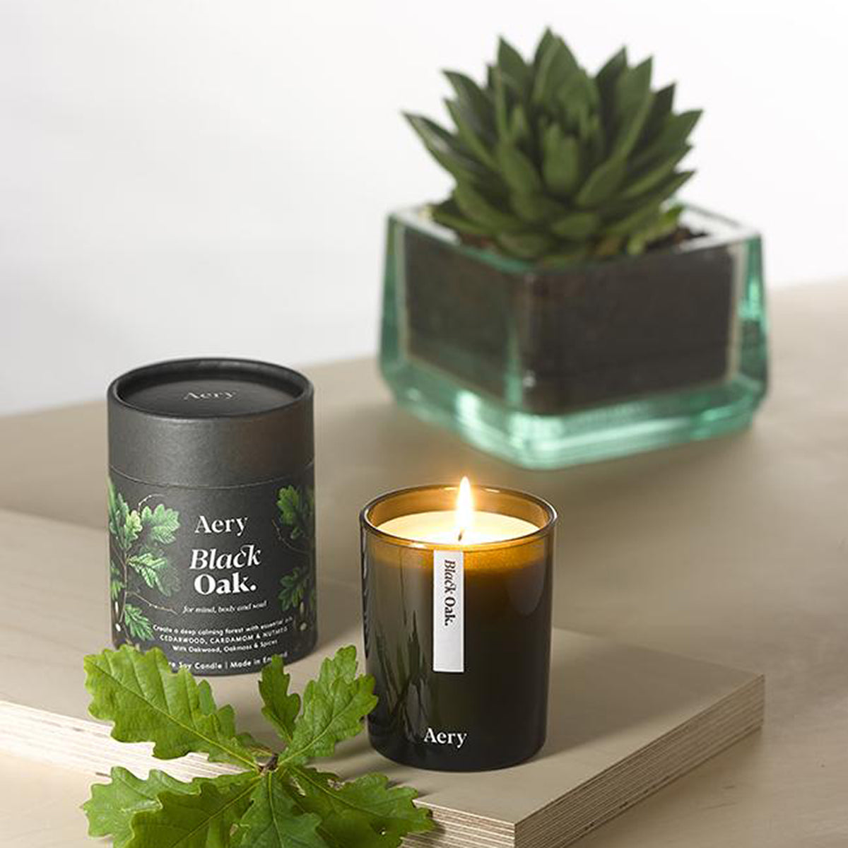 Aery Living Botanical Green 200g Soy Candle Black Oak