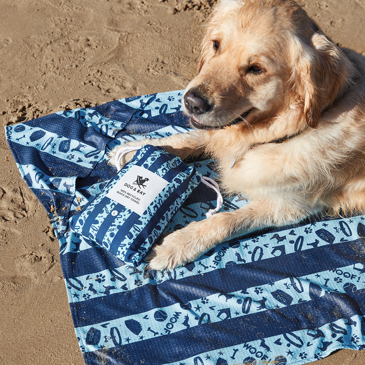 Dog Towel L Bark Blue