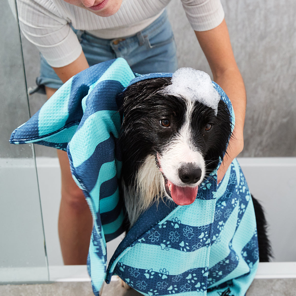 Dog Towel L Bark Blue