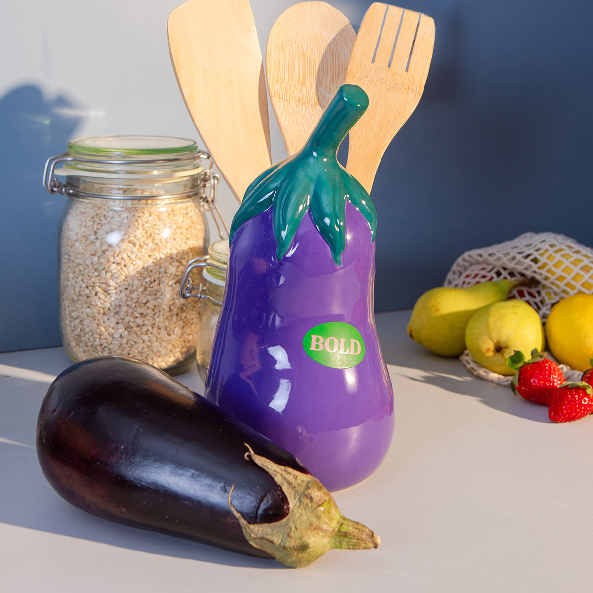 Farmers Market Utensil Pot Eggplant