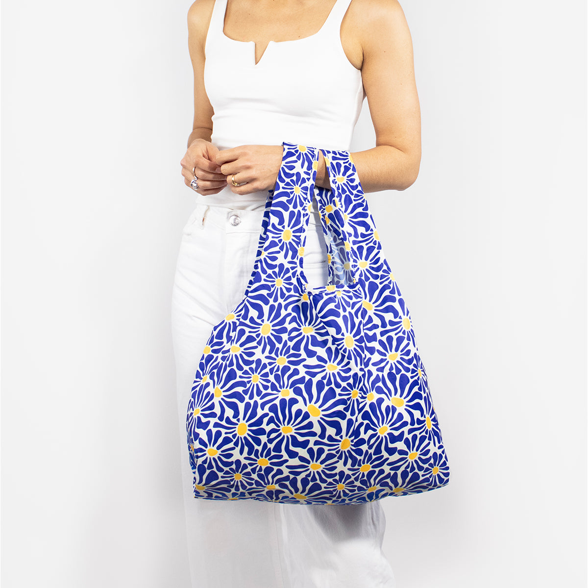 Kind Bag Reusable Bag Medium Abstract Flowers Blue