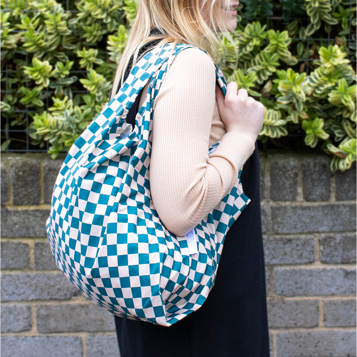 Reusable Bag Medium Checkerboard Teal