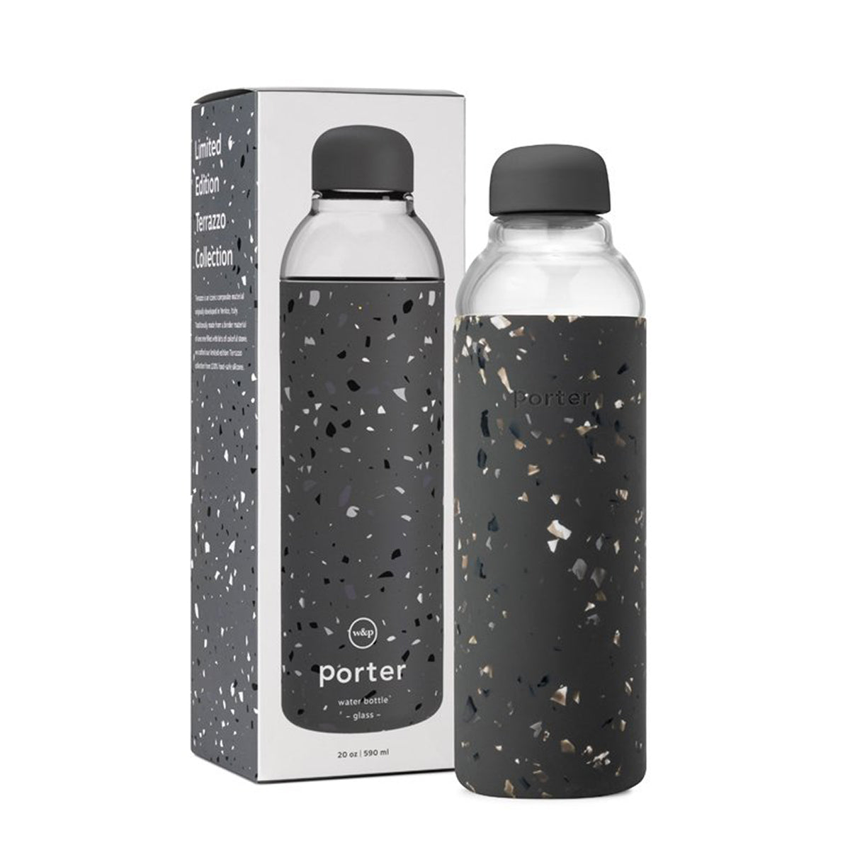 Glass Bottle Terrazzo 591ml Charcoal